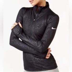 NIKE PRO Dri-Fit women warm embossed black long sleeves 1/2 top zipper